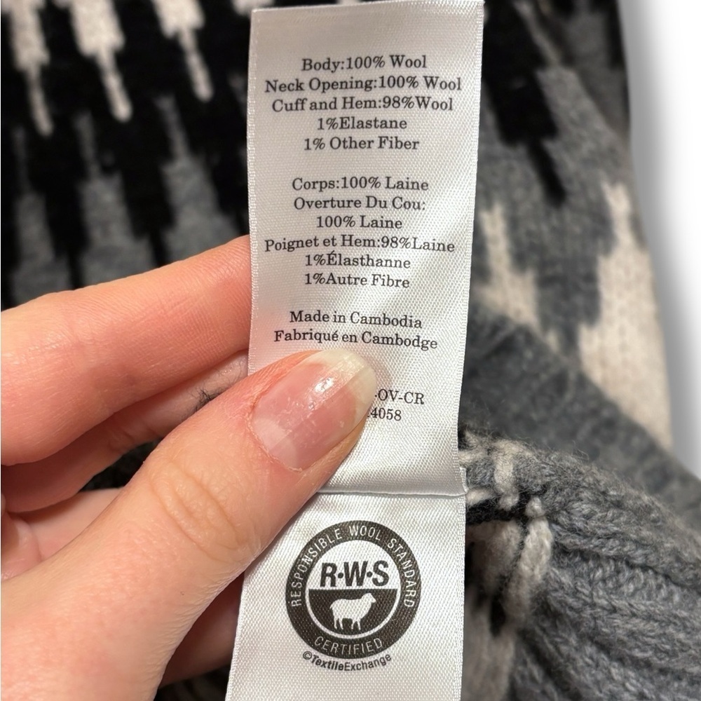 Everlane The Fair Isle 100% Wool Crewneck Black White Scandinavian Sweater XL - Picture 8 of 10